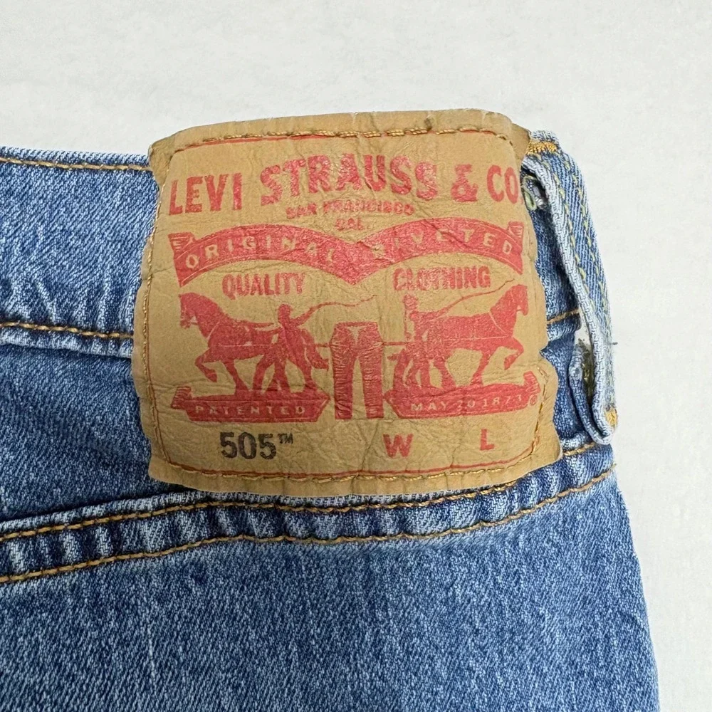 Levis 505 Mens 46x28 Regular Fit Straight Leg Jeans Medium Wash Blue 04505-0014